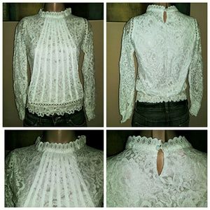 GULIANG LACE MOCK TURTLENECK LONG SLEEVE SHIRT